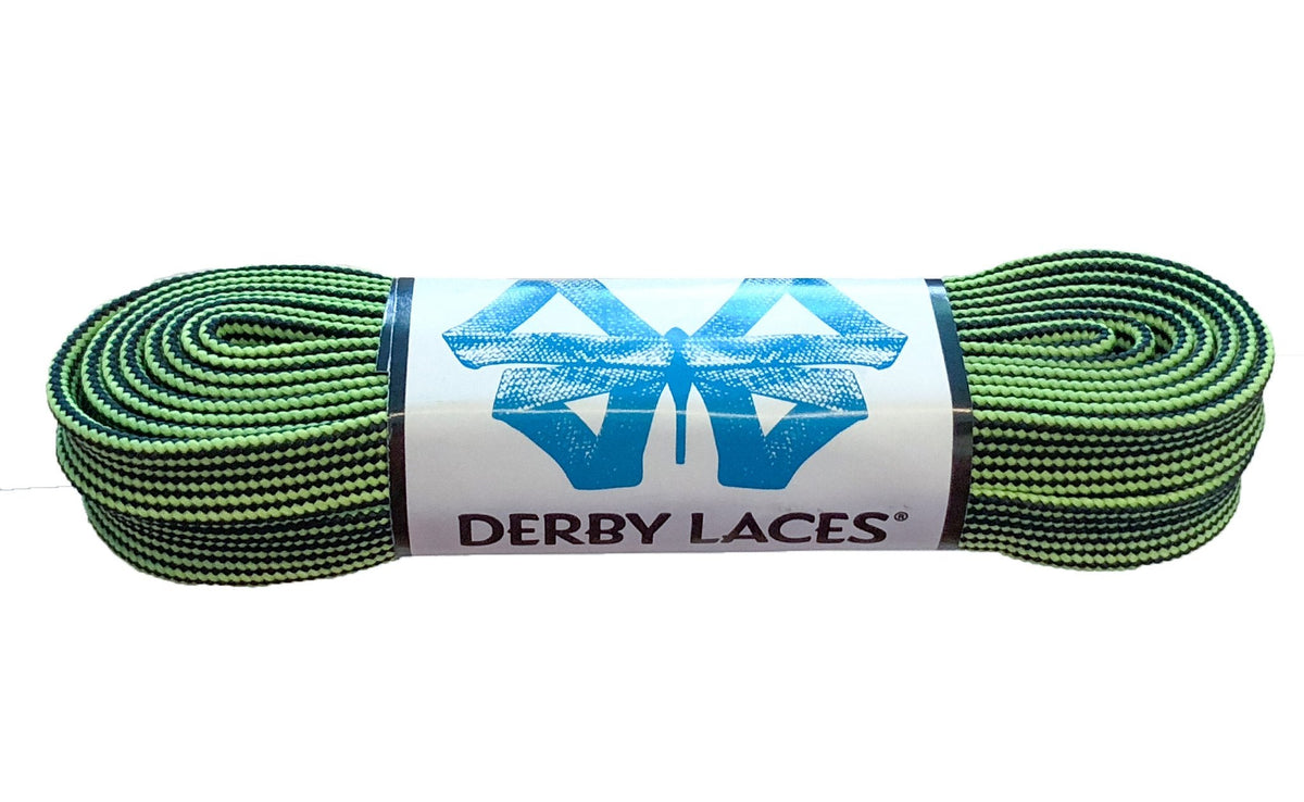 Derby Laces Waxed 96in Pair Black &amp; Green Stripe Laces