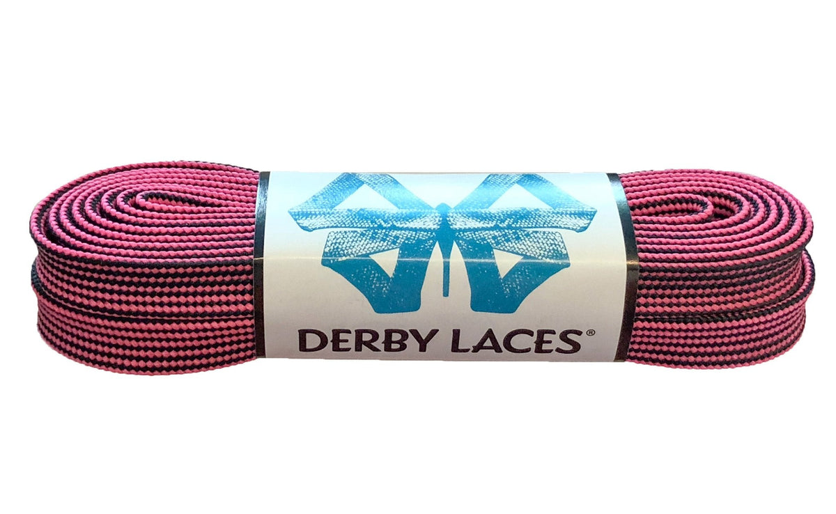 Derby Laces Waxed 96in Pair Black &amp; Hot Pink Stripe Laces