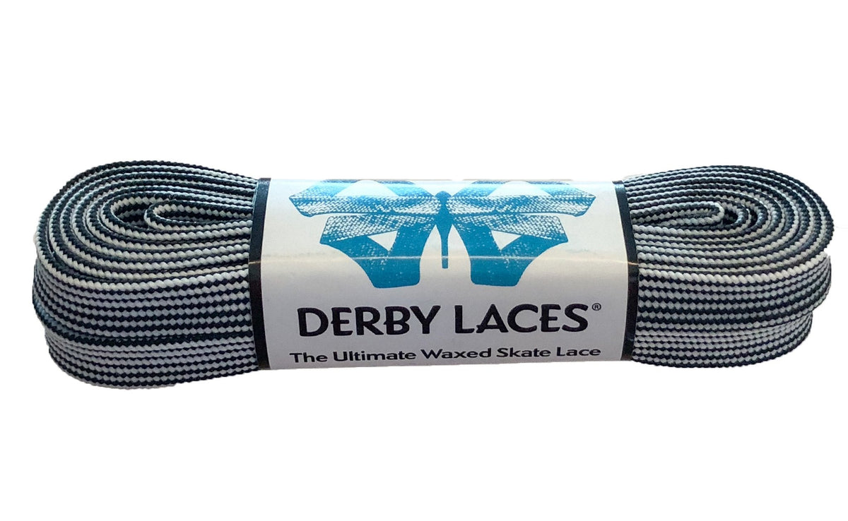 Derby Laces Waxed 96in Pair Black &amp; White Stripe Laces