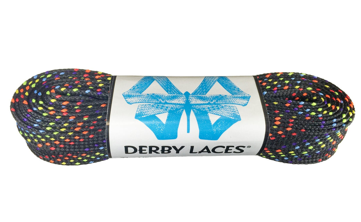 Derby Laces Waxed 108in Pair Rainbow Black Laces