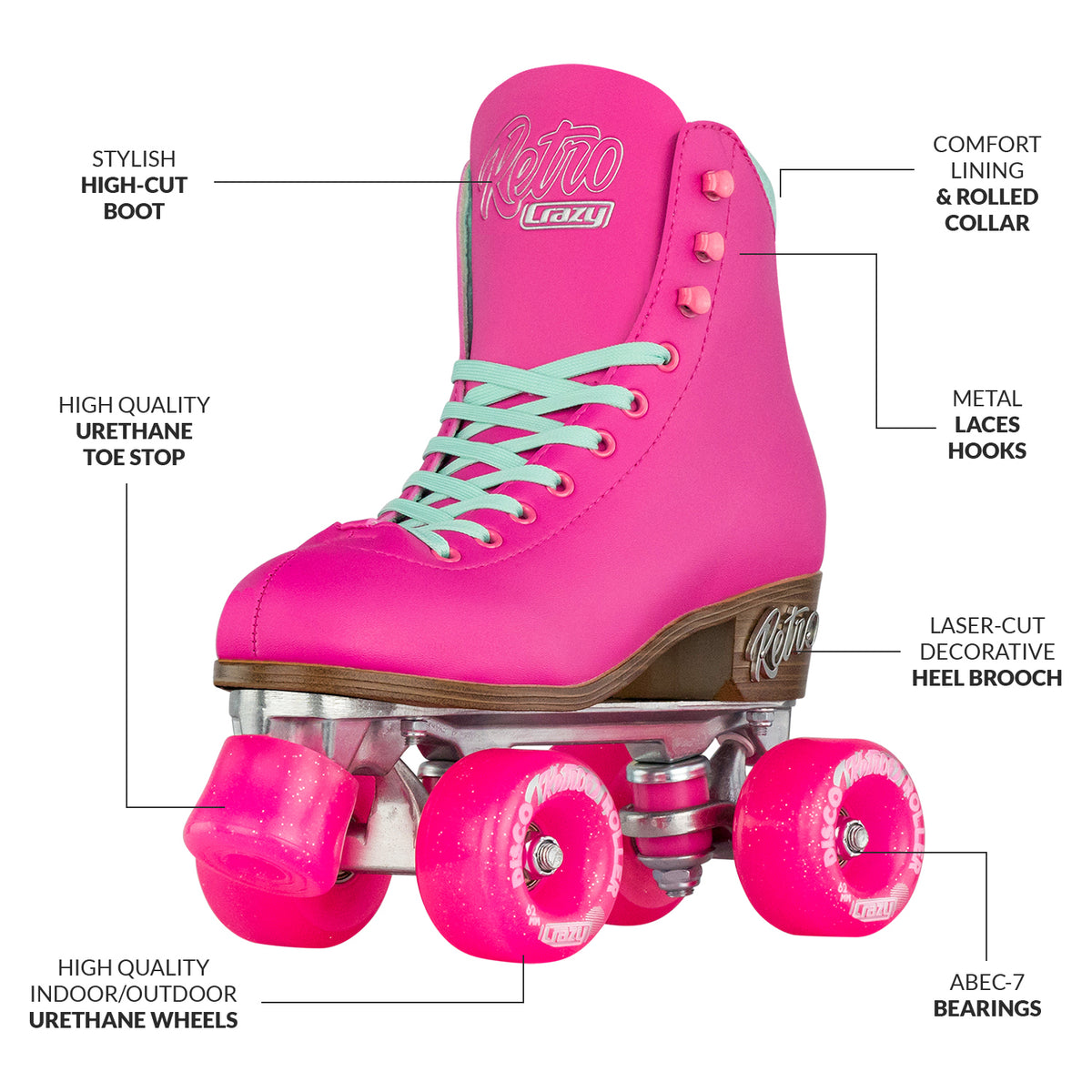 Crazy Retro Roller Pink - Adult Roller Skates