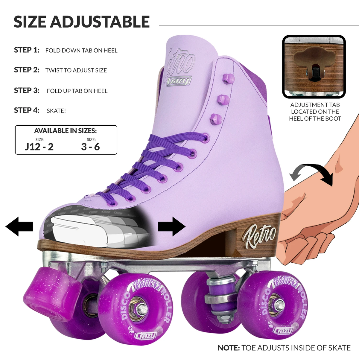 Crazy Retro Roller Purple - Kids Adjustable Roller Skates