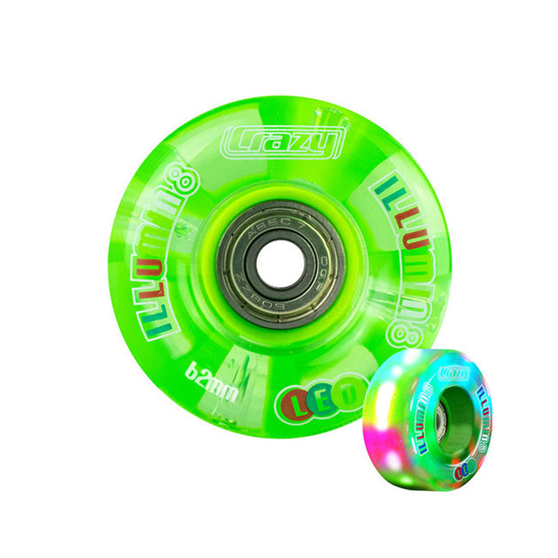 Crazy Illumin8 62mm LED Light Up Wheels 2pk Green Roller Skate Wheels
