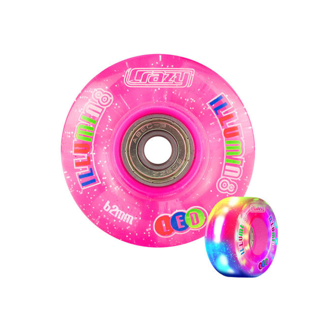 Crazy Illumin8 62mm LED Light Up Wheels 2pk Glitter Pink Roller Skate Wheels