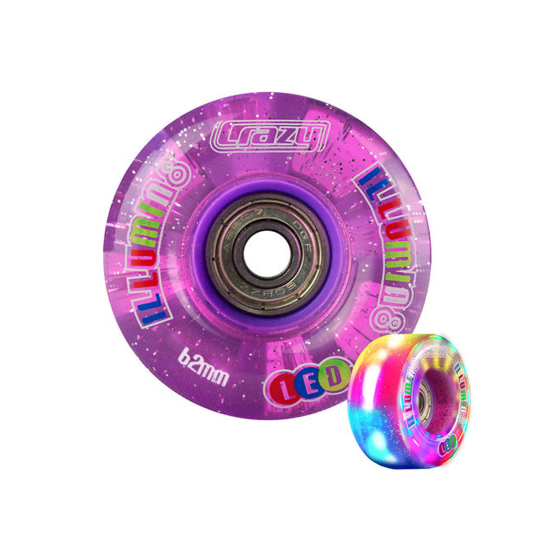 Crazy Illumin8 62mm LED Light Up Wheels 2pk Glitter Purple Roller Skate Wheels