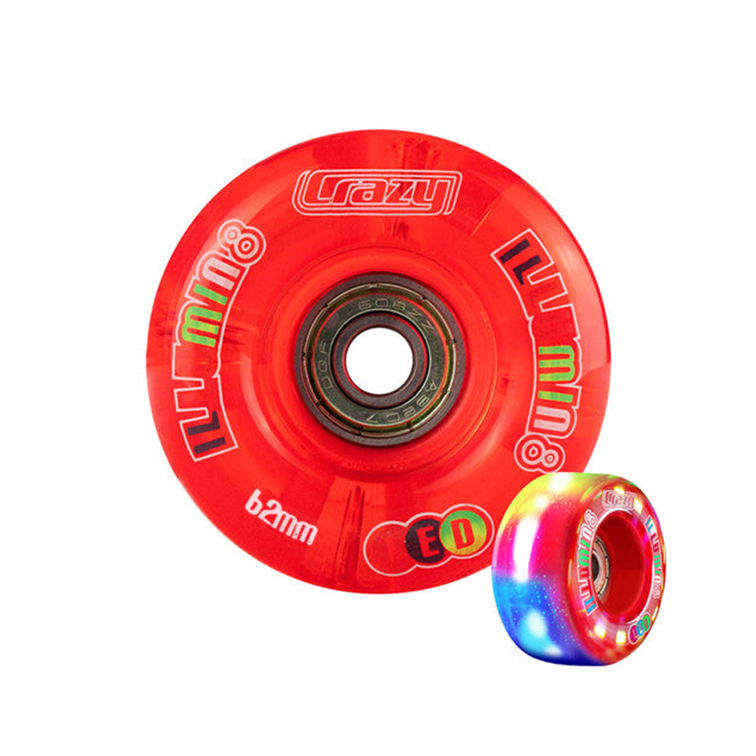 Crazy Illumin8 62mm LED Light Up Wheels 2pk Red Roller Skate Wheels