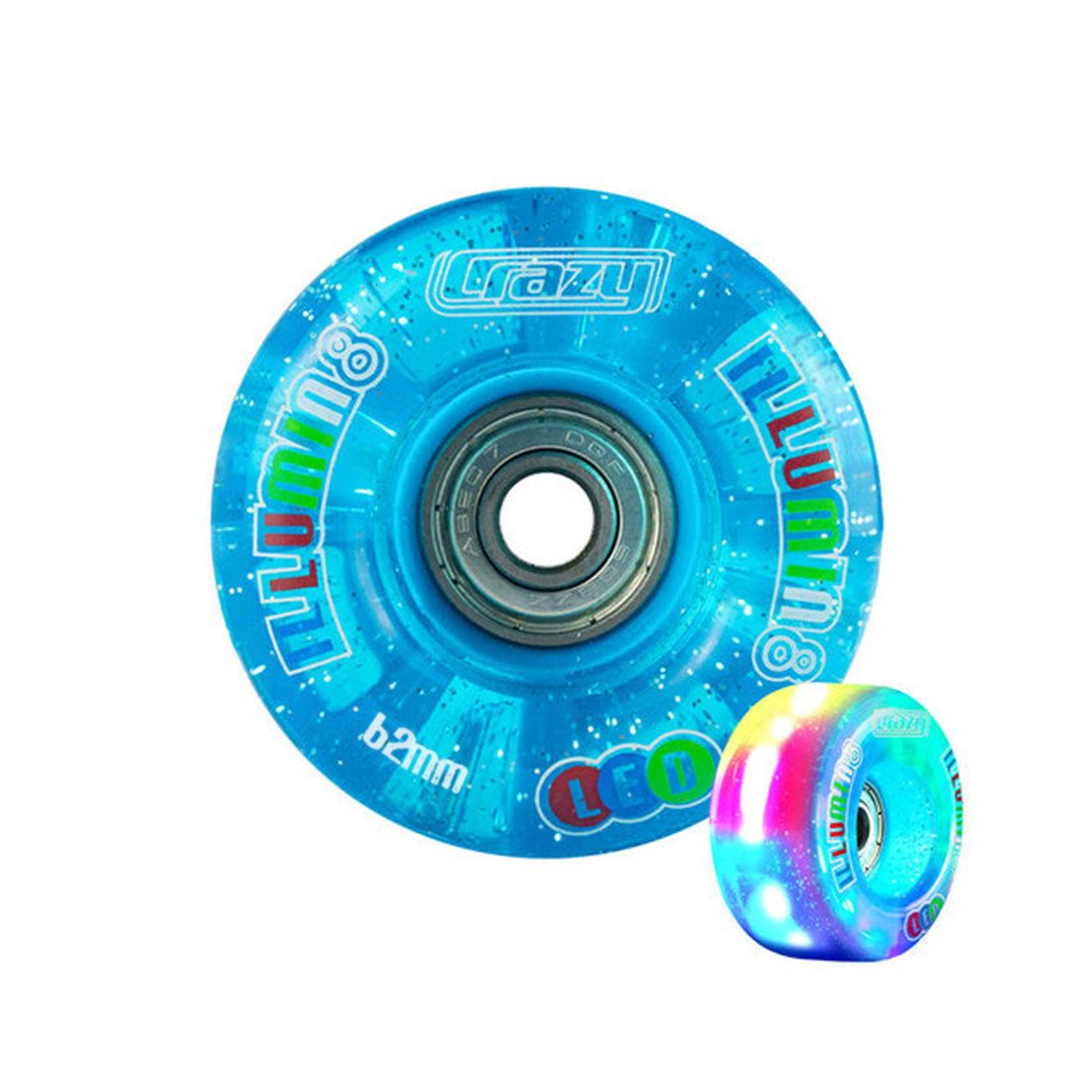 Crazy Illumin8 62mm LED Light Up Wheels 2pk Glitter Teal Roller Skate Wheels