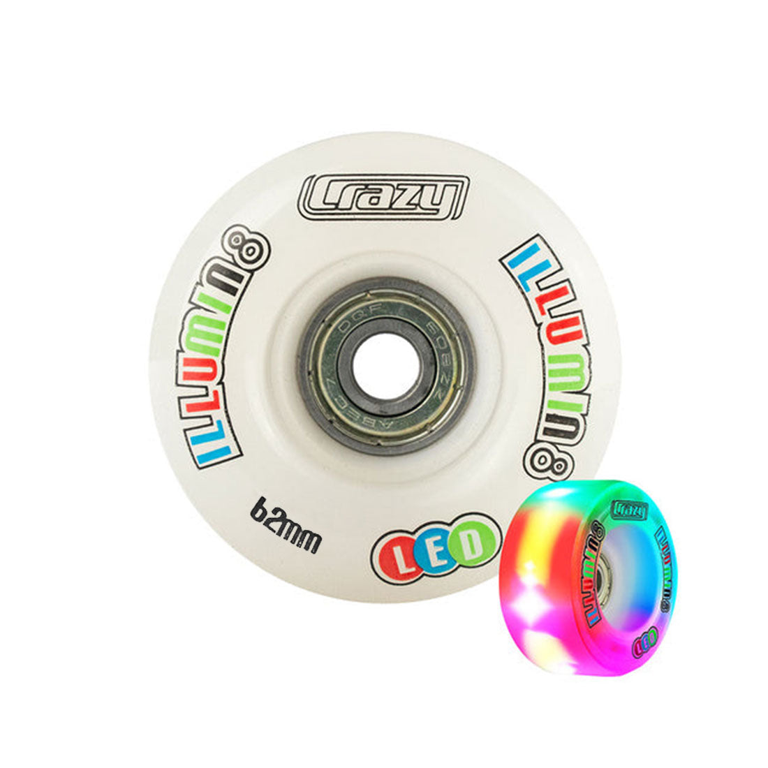 Crazy Illumin8 62mm LED Light Up Wheels 2pk White Roller Skate Wheels